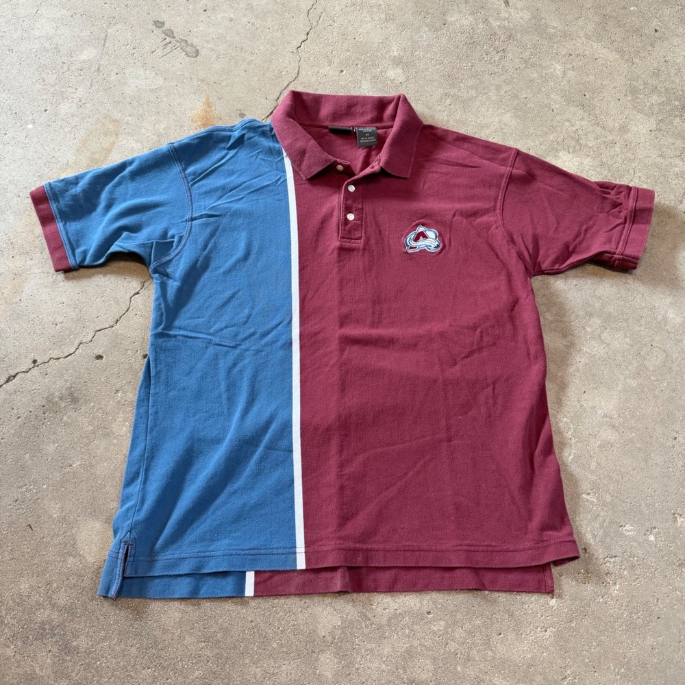 VTG Colorado Avalanche Polo Shirt Mens 2XL Burgundy Blue Colorblock NHL Hockey